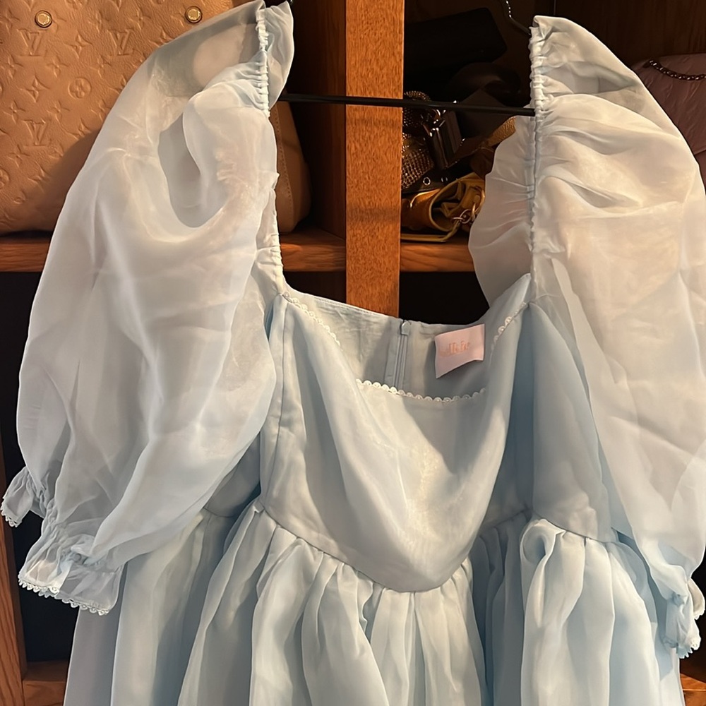 Selkie Baby Blue Puff Sleeve Chiffon Mini Dress - Picture 2 of 2